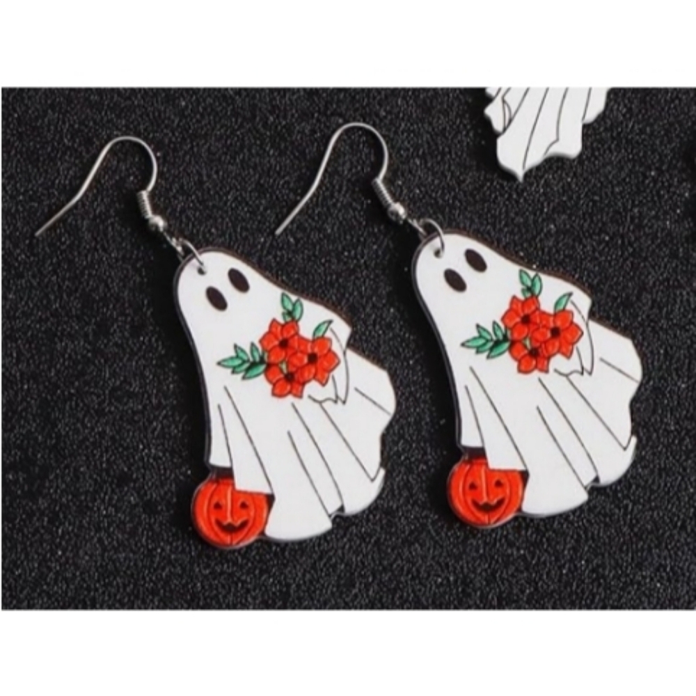 Halloween Earrings Holiday Dangle Drop Earrings Boo Ghost Pumpkin Earrings - Picture 3 of 4